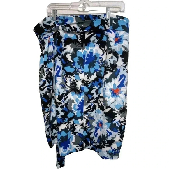Lane Bryant Skirt Blue Floral High Waisted Belted Midi Straight‎ Pencil Sz 20 - Picture 2 of 4